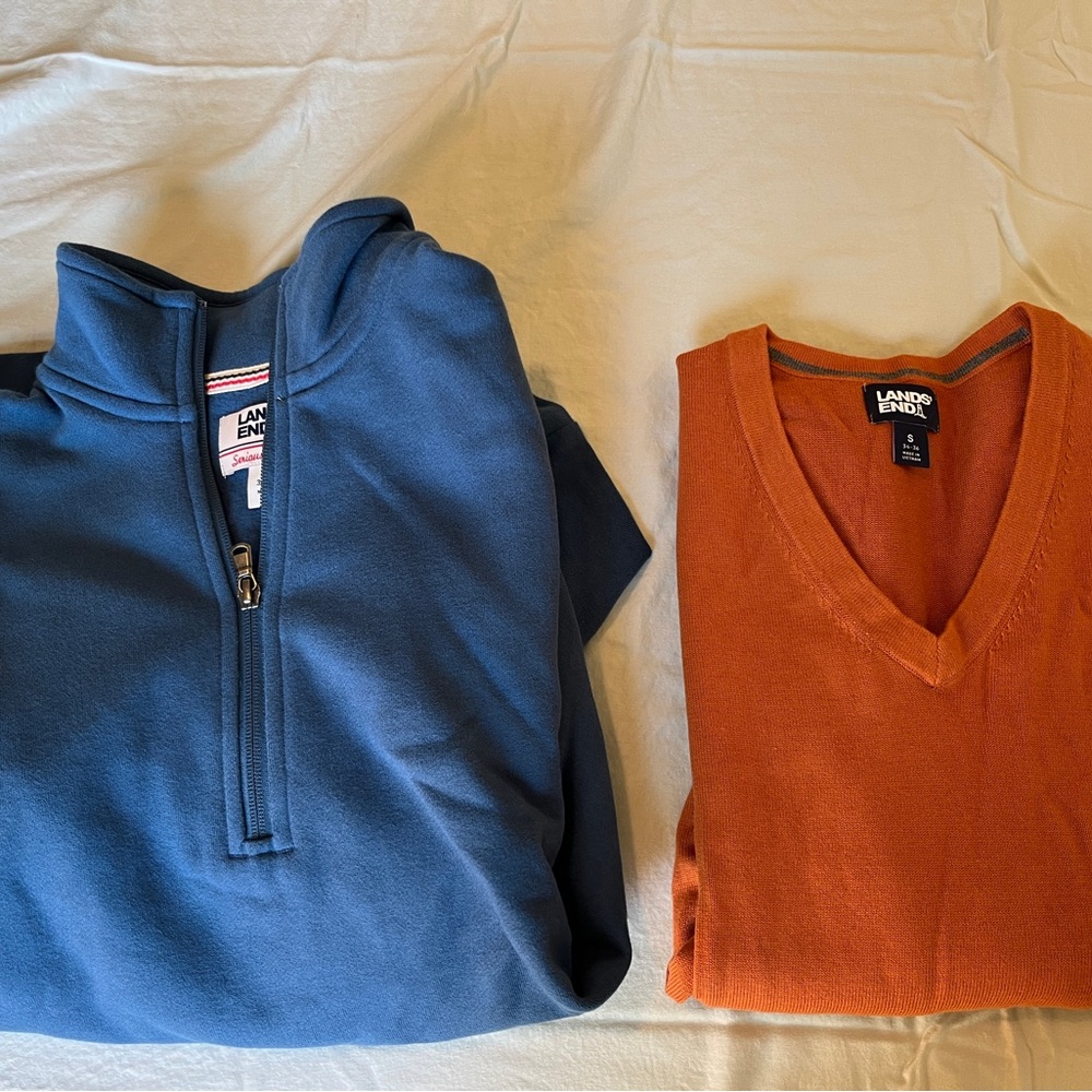 Lands' End Men's Blue Zip-Up and Orange Sweater Set - New in bag (never worn)